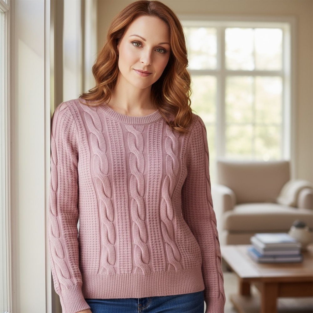 Philosophy Pink Cable Knit Sweater Womens Small Soft Cozy Classic Blush Pullover